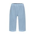 thumbnail image 6 of Kvture Womens Capri Pants Knee Length Cotton Linen Capris Summer Straight Leg Loose Beach Bermuda Shorts with Pockets M Light Blue, 6 of 6