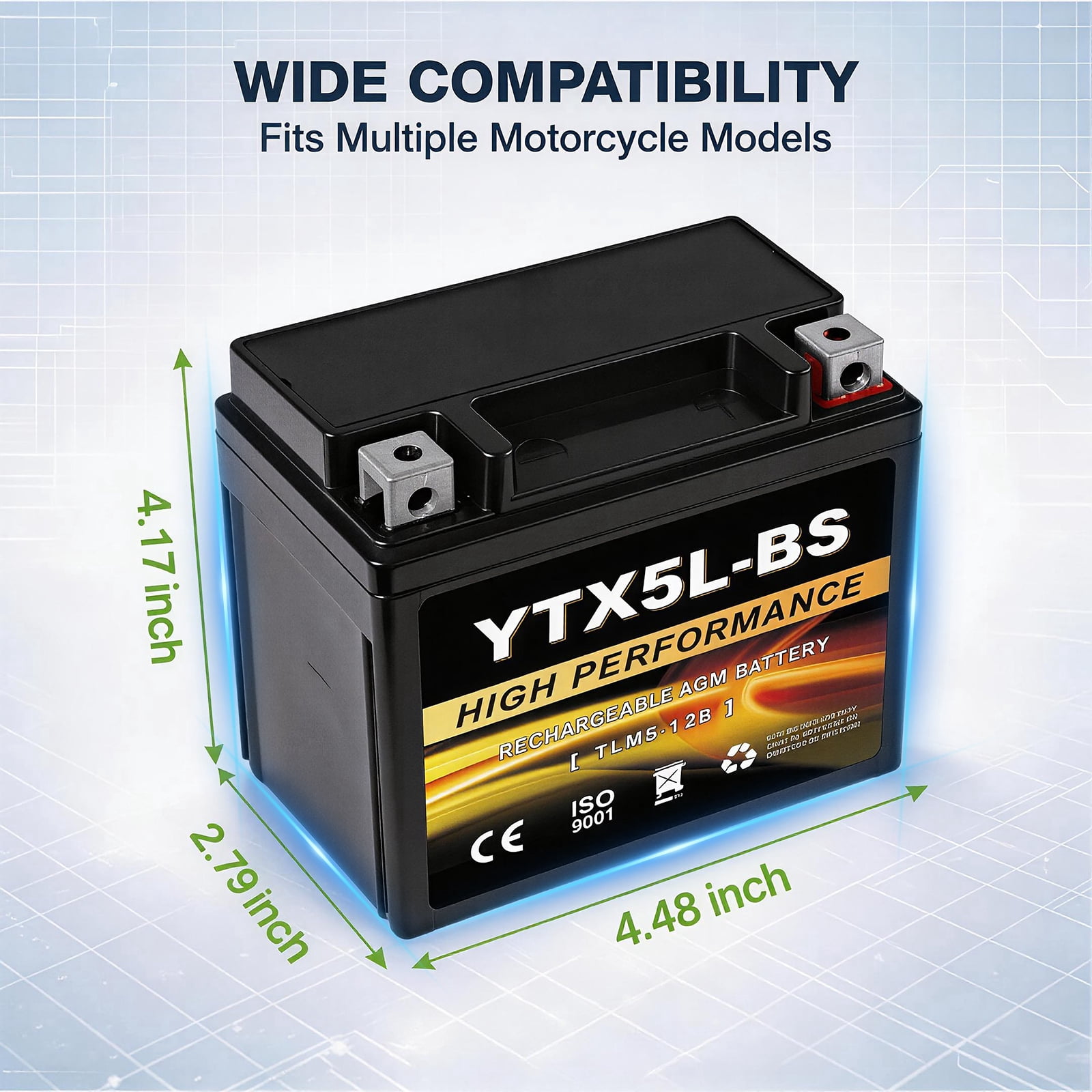 Anlibatt YTX5L-BS Motorcycle Battery 12V 4Ah 80CCA Rechargeable Sealed Batteries Powersport Replacement for ATV, Scooter, Jet ski, Dirt Bike
