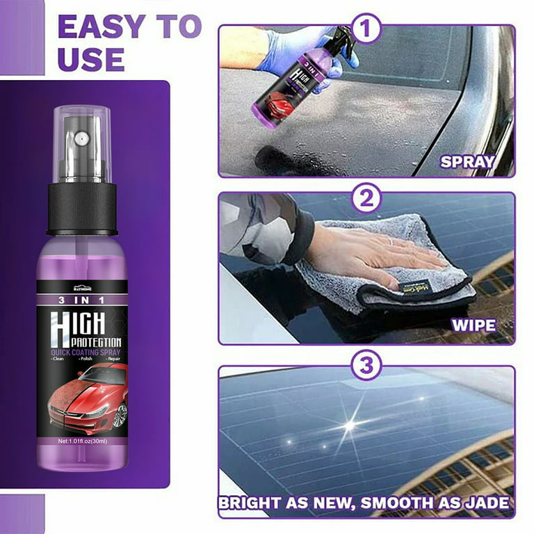  High Protection 3 in 1 Spray, 3 in 1 High Protection Quick Car  Coating Spray, 3 in 1 Ceramic Car Coating Spray, Nano Car Scratch Repair  Spray, Quick Coat Car Wax Polish Spray (2Pcs) : Automotive