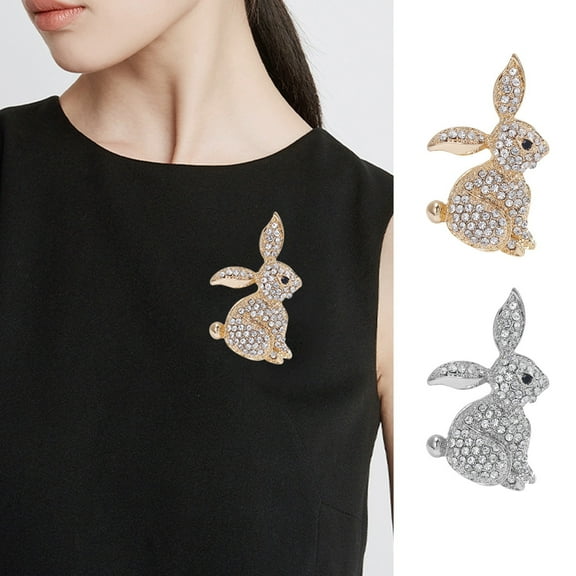 Hyasfey Creative Bunny Shape Brooch Shining Rhinestones Inlaid Animal Pin Dress Coat Shawl Lapel Badge Outfit Accessories Jewelry Gift
