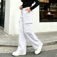 thumbnail image 5 of Mifsaly Cargo Pants for Girls Uniform Pants Kids High Waisted Relaxed Fit Casual Back to School Bottoms with Multi Pockets White,9-10 Years, 5 of 9