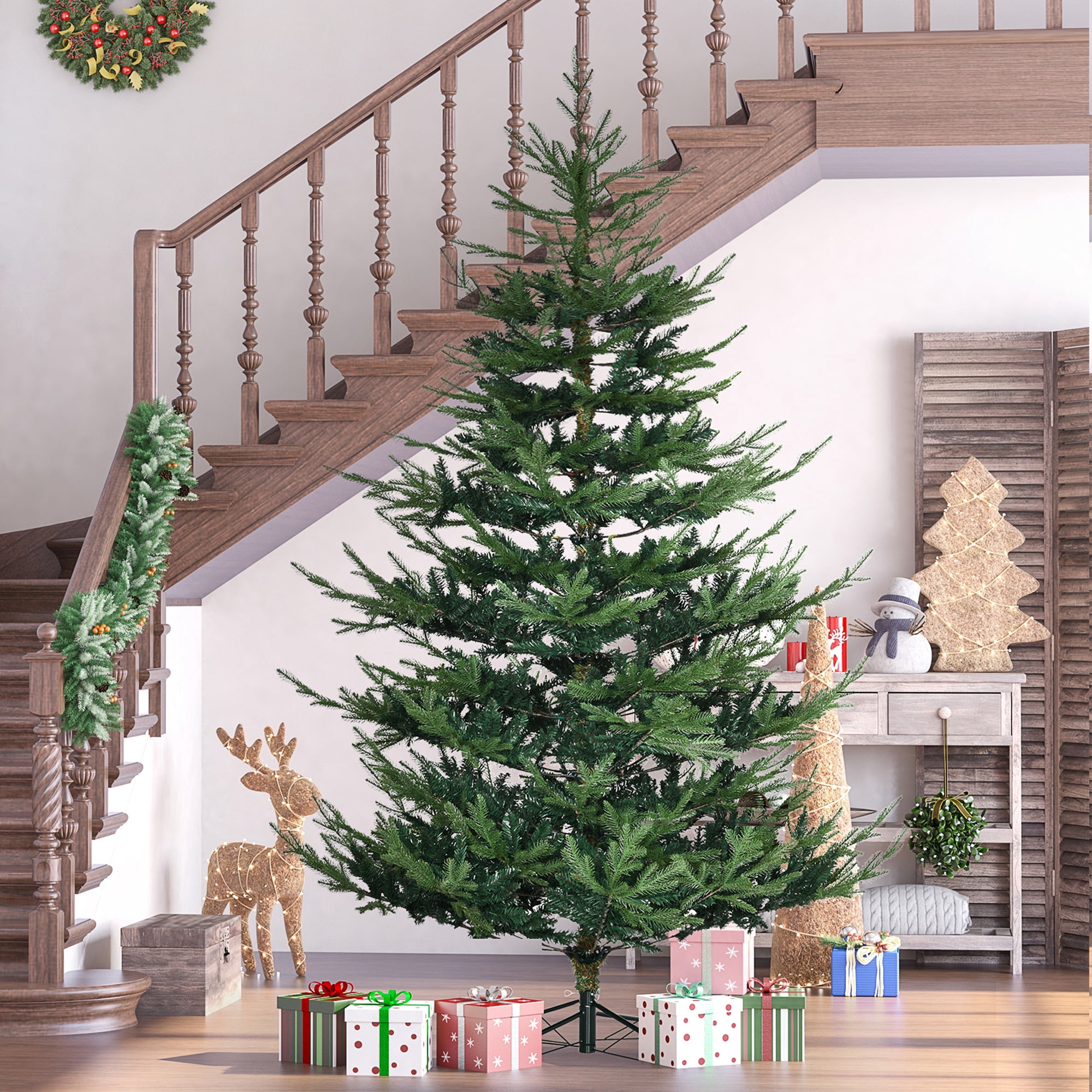 7.5ft Unlit Full Christmas Tree Auto-Open Branches Flame Retardant Indoor Holiday Decor