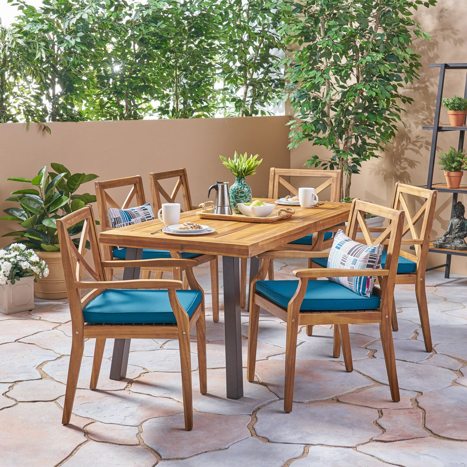 Whalan Outdoor 7 Piece Dining Set with Cushions, Product Weight: 155.4, Pieces Included: 1 Outdoor dining table and 6 outdoor dining chairs - image 1 of 6