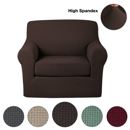 Floral Furniture Slipcover - Anti-Slip Jacquard 2-Piece Spandex Stretch Elastic Pet Dog Sofa Couch Cover Slipcover Arm-chair Furniture Protector Shield (Chair-Chocolate)