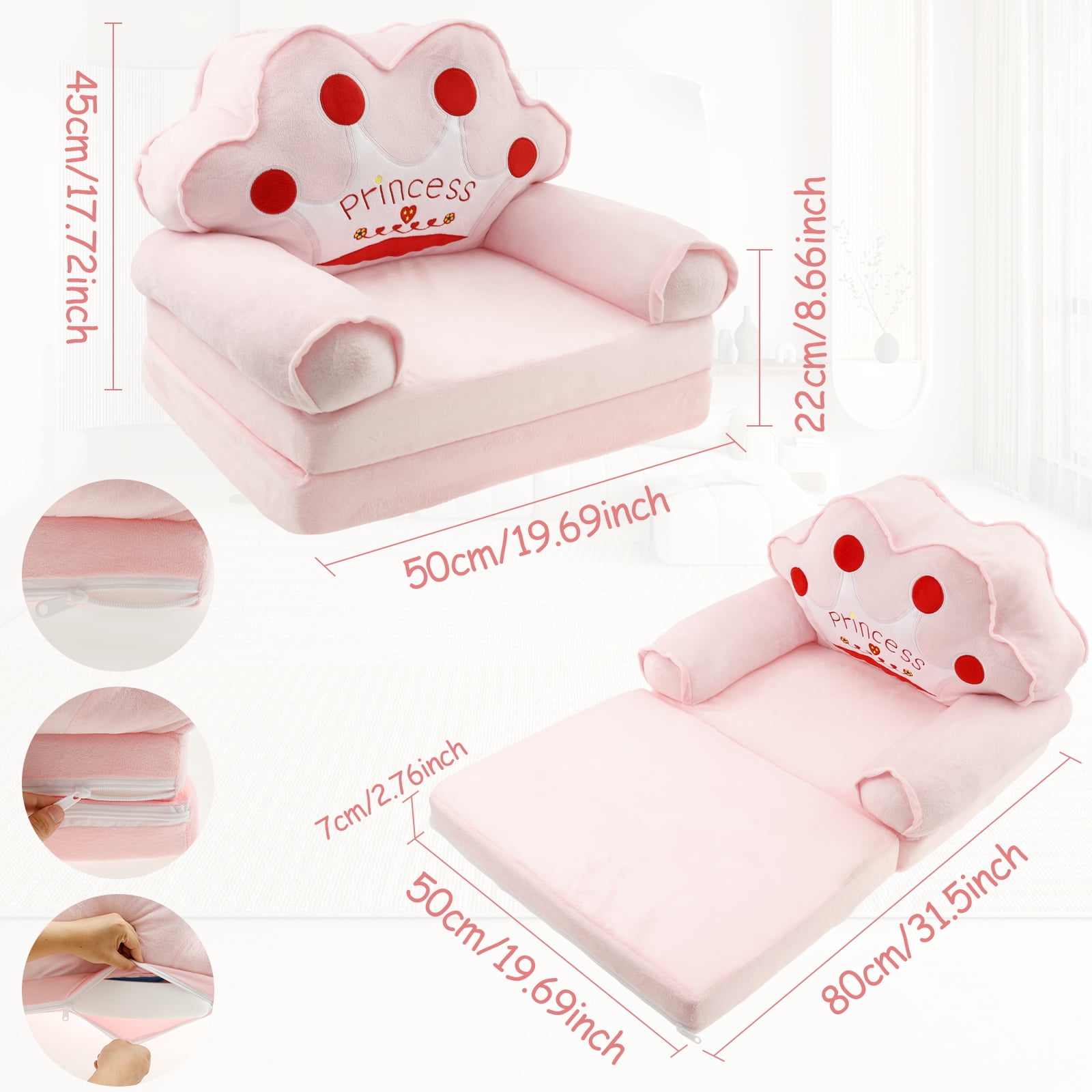 Toddler Chair Comfortable Kids Sofa Bed Foldable Toddler Couch Lightweight Baby Lounge Chair Portable Couch for 1 to 4 Years Old Kids