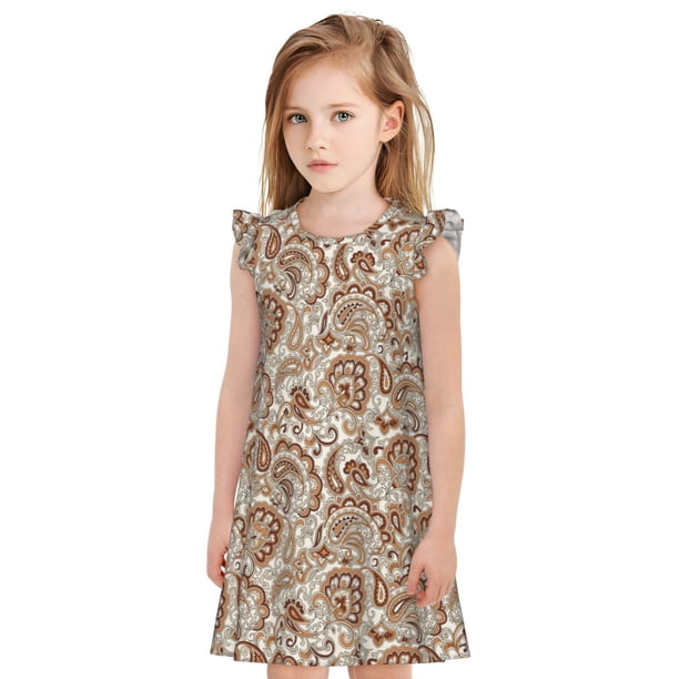 Fotbe Indian Paisley1 Vestido de Dormir para Niñas de 3 a 10 Años, Mangas Cortas, Estilo Princesa, Pijama Camisón con Mangas Voladas-XX-Large