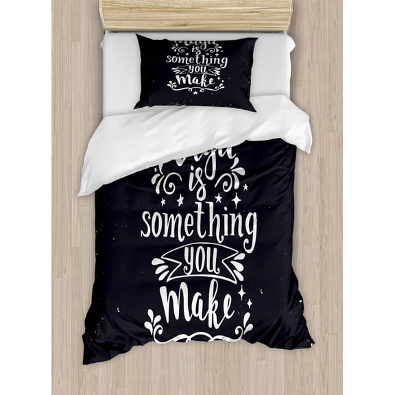 Magic Duvet Cover Set Twin Size, Magic is Something You Make Lettering Wisdom Positive Typographic Image, Decorative 2 Piece Bedding Set with 1 Pillow Sham, Charcoal Grey and White, by Ambesonne