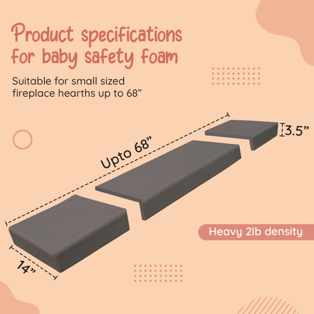 Baby Safety Foam Soft Seat Edge Cushion Fireplace Hearth Guard Bumper Pad Child Proof Padding (Small, Gray-Fits width from-0"-68")