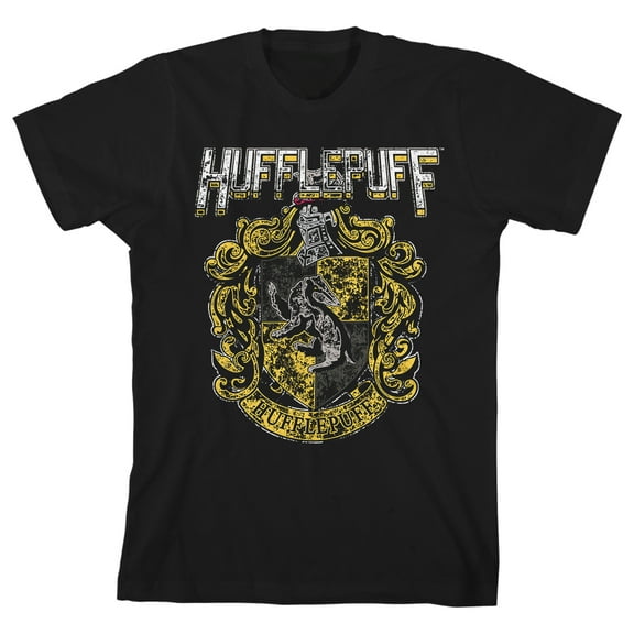Harry Potter Hufflepuff Crest Grunge Design Boy's Black T-shirt-Small