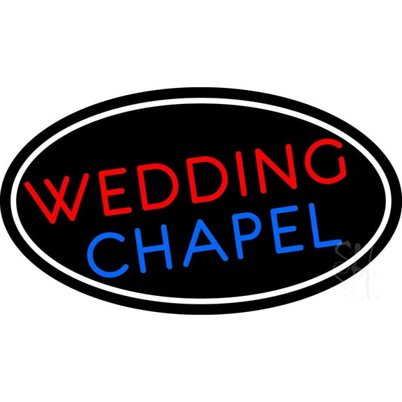 Oval Wedding Chapel Block LED Neon Sign 20" Tall x 37" Wide - inches, Black Square Cut Acrylic Backing, with Dimmer - Premium built indoor Sign for Wedding Chapel.