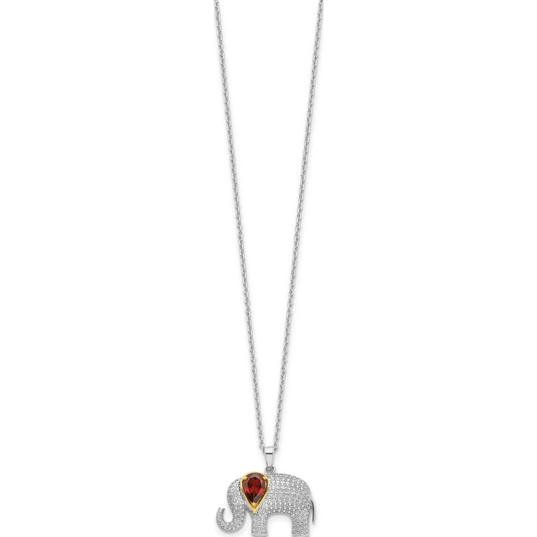 Sterling Silver & 14k Gold Garnet And Diamond Elephant Necklace Sterling Silver & 14k Gold Garnet And Diamond Elephant Necklace
