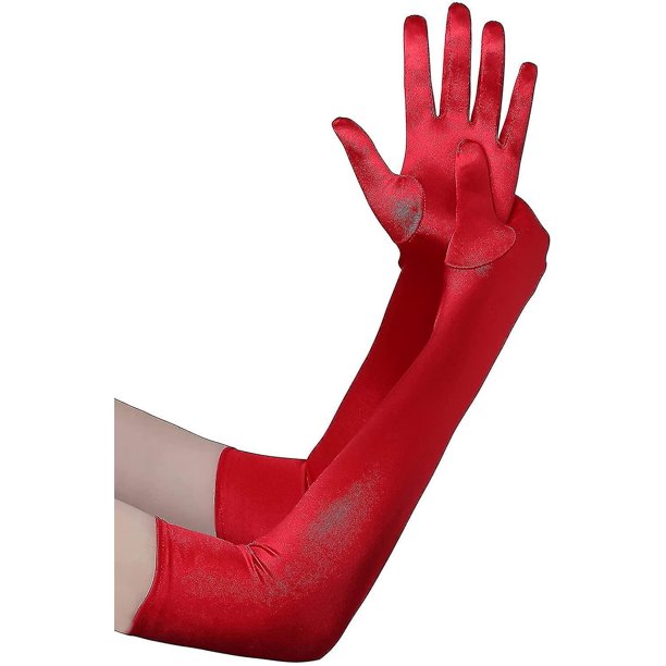 Guantes Long Opera Party 20s Satén Elásticos Talla Adulto Hasta el Codo