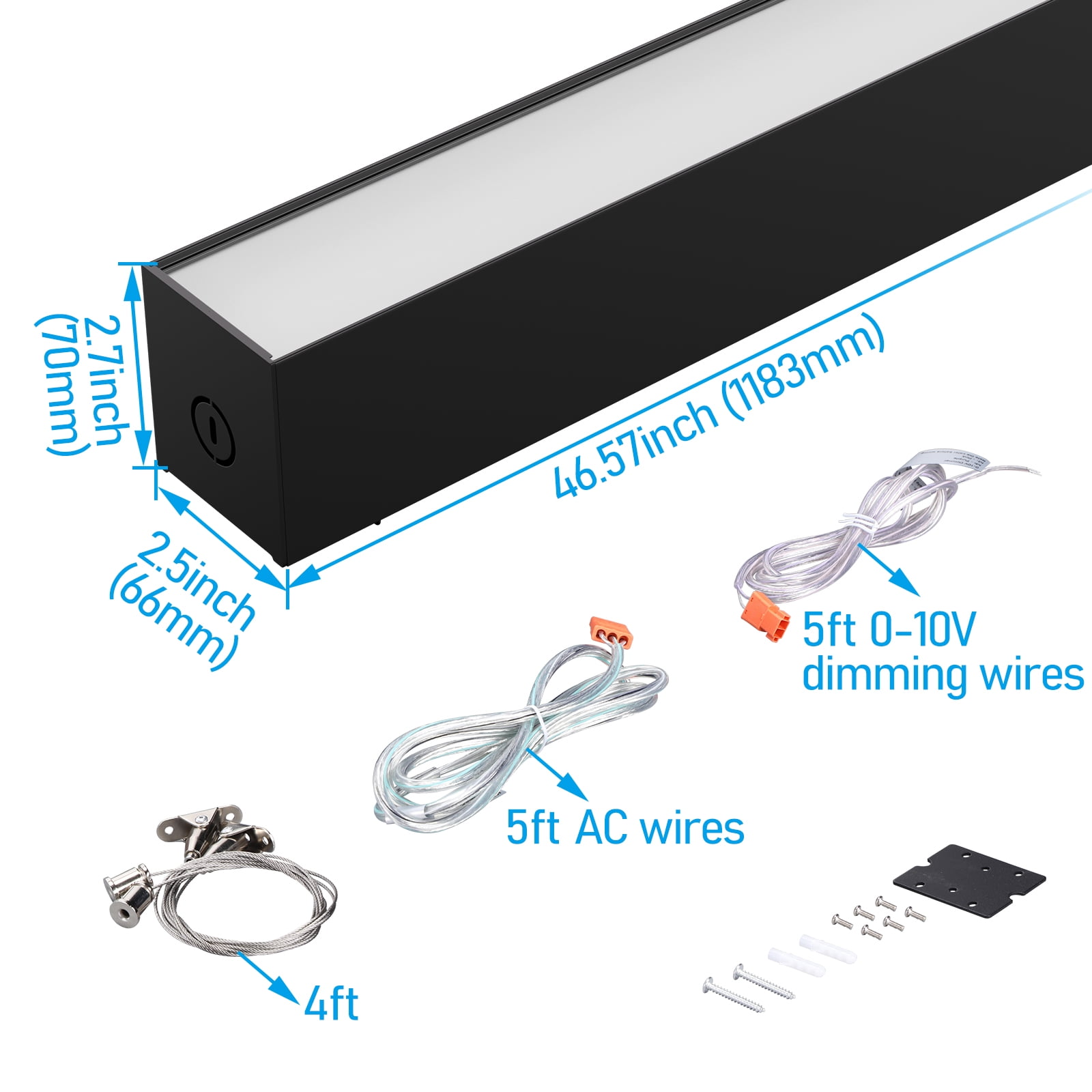 2 Pack 4FT 3CCT Linkable LED Linear Light Fixture, 60W Down and 25W Up Light Ultra Bright Suspended Shop Light for 18ft High Bay, AC 100-277V, 3000K/4000K/5000K Selectable, Black