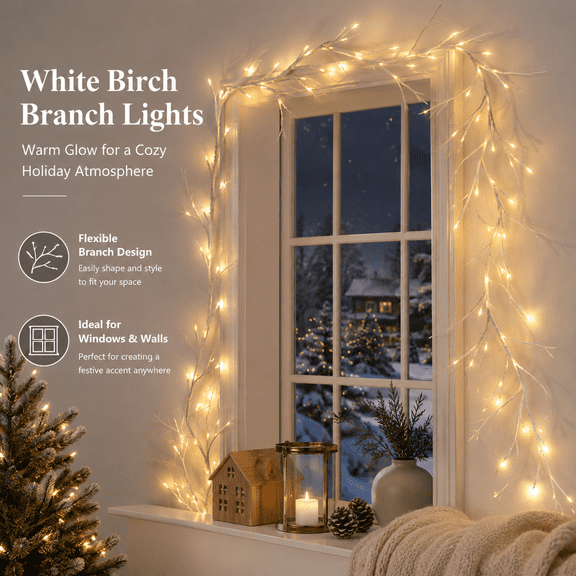 LED Simulated Birch Branches Rattan - Christmas & Wedding Holiday Decorative Lights, Birch Shape Design, Ideal for INS-Style Indoor/Outdoor Festive Decor, White, 78.7in/200cm