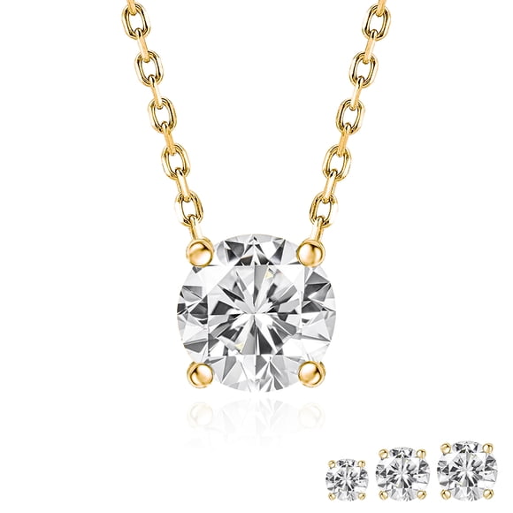 JeenMata Lab Grown Diamond 1 Carat Round Cut Classic Solitaire Pendant Necklace - in 18K Yellow Gold Plating for Women