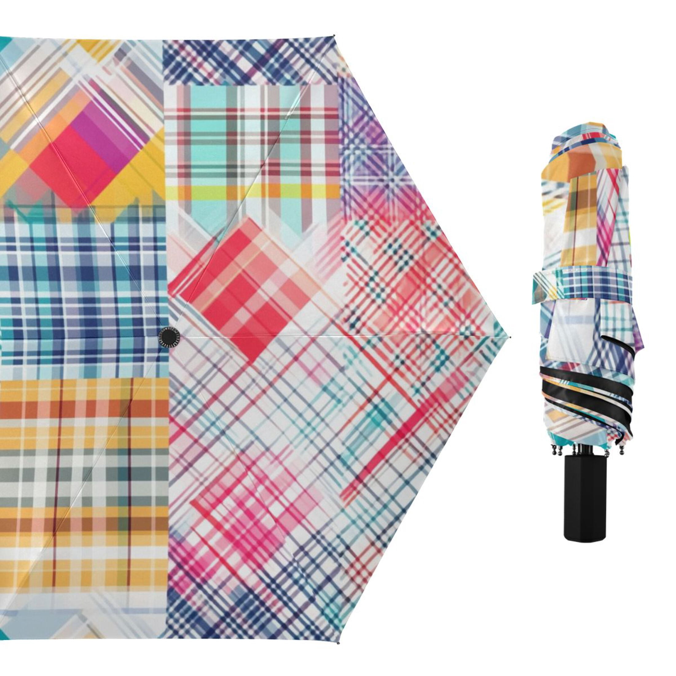 ALAZA Checkered Grid Pattern-a1 UPF 50+ Compact Folding Umbrella for Rain Travel Umbrella Packable
