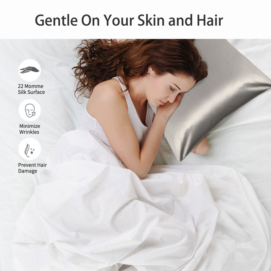 PiccoCasa Silk Pillowcases for Hair and Skin with Zipper Closure Standard Grey