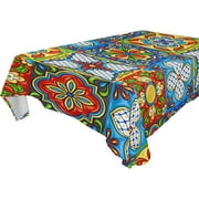 SKYSONIC Mexican Talavera Tablecloth Waterproof Washable Polyester Square Table Cover Durable Tablecloth for Kitchen Dining Table Party Decor (60 X 60 Inch)