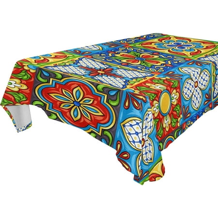 SKYSONIC Mexican Talavera Tablecloth Waterproof Washable Polyester Square Table Cover Durable Tablecloth for Kitchen Dining Table Party Decor (60 X 60 Inch)