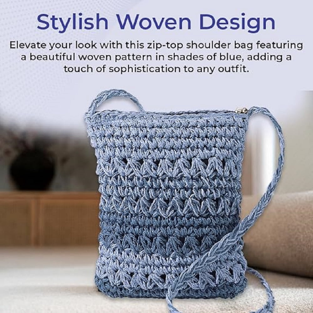 Sagefinds Blue Straw Handbag for Women, Woven Crossbody Purse for Summer Shoulder Bag - 8 ½” X 9 ½”