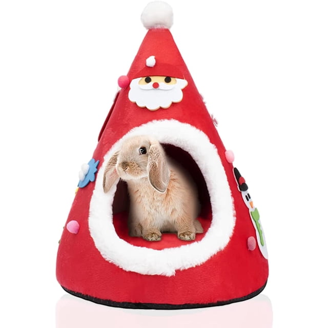 Camas de cueva de conejo de Navidad Casa de tienda de árbol de animales pequeños Triángulo cálido Nido de escondite Jaula de felpa de Navidad acogedora Accesorios de interior Conejo Conejillo de Indi JAMW Sencillez