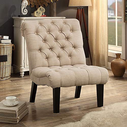 Alunaune Bedroom Chairs Armless Accent Lounge Chair Upholstered Tufted Sofa Backrest Fabric Recliner Living Room Chairs with Wood Legs Khaki Walmart