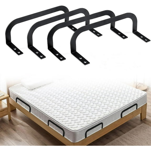 4 Pcs Mattress Slide Stopper, Boriyuan 3.5inch Tall Mattress Retainer Bar Bracket, Non-Slip Metal Mattress Stabilizers for Wooden Bed Frame (Black)