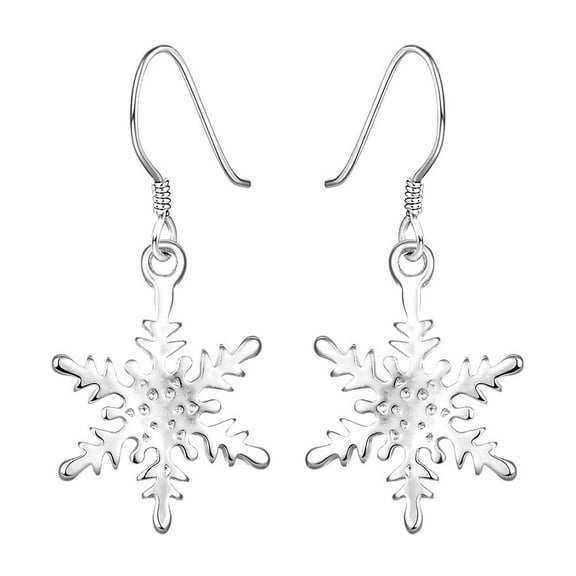 Sterling Silver Plated Chandelier Snowflake Hoop Pierced Earrings L156