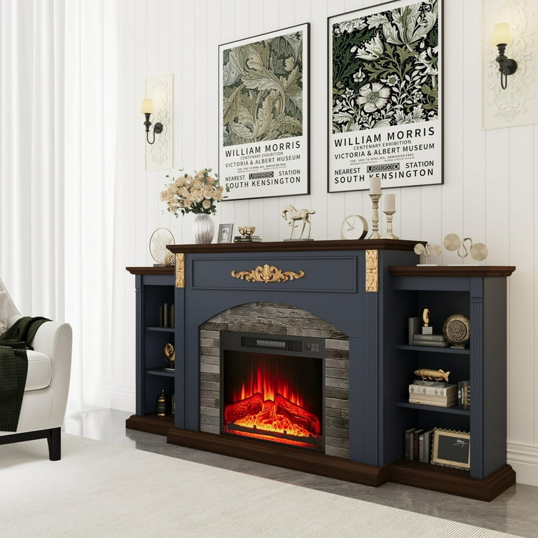 BOSHIRO 72 Inch Electric Fireplace with Mantel, TV Stand for TVs