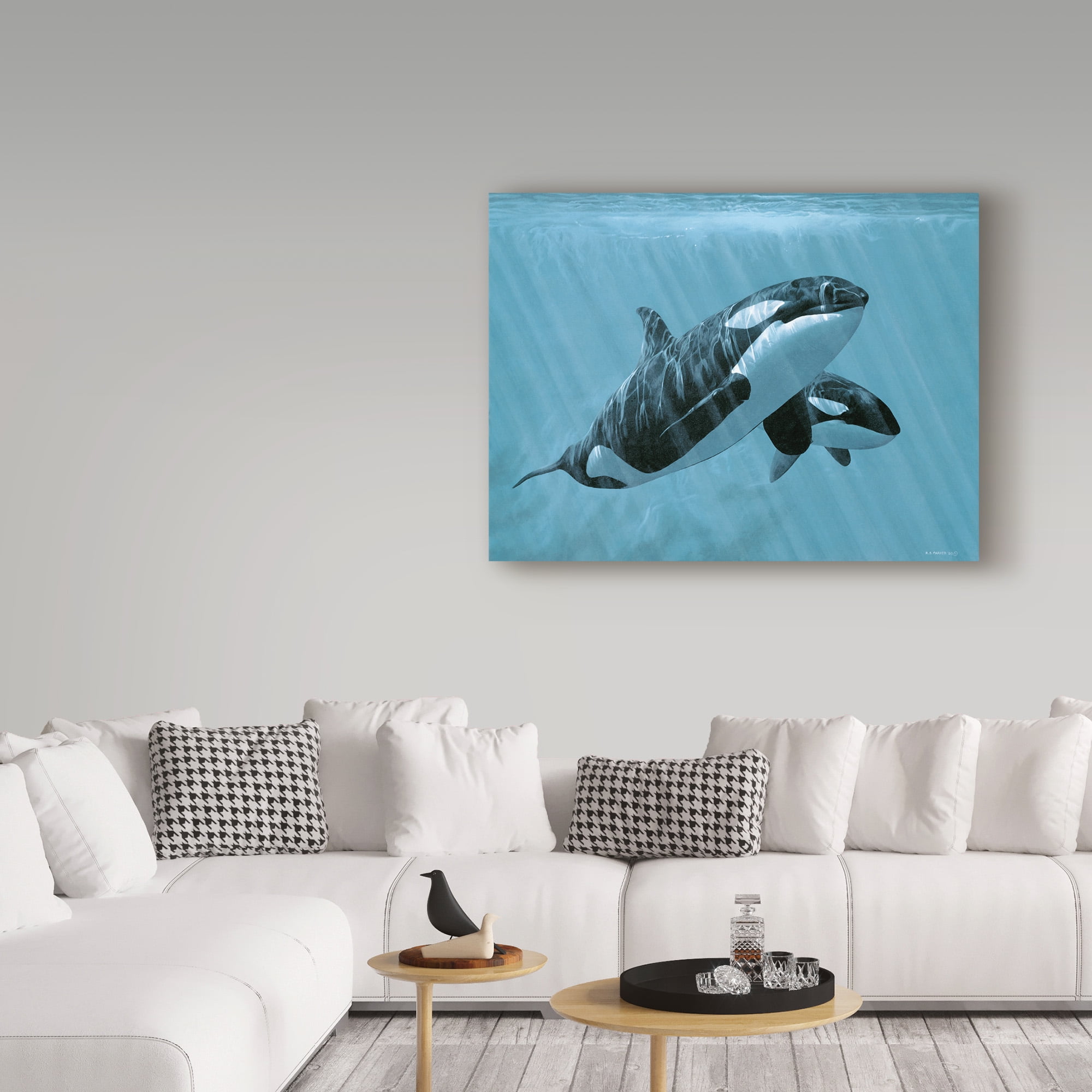 Trademark Fine Art 'Mother And Son Orcas' Canvas Art by Ron Parker