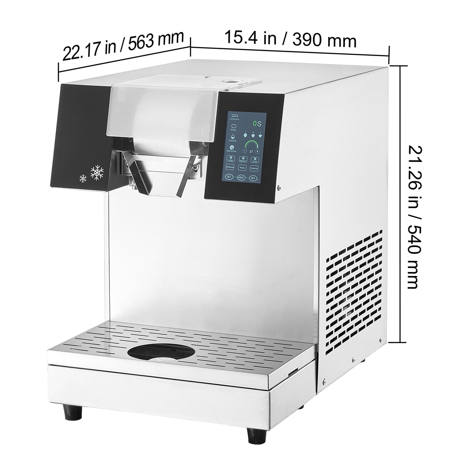 KFFKFF Industrial Snowflake Ice Device, 507LBS/24H Snowflake Ice Creator, Metallic Ice Grinding Equipment, Powered Ice Cone Producer, Air Circulation Mechanism for Quick Heat Loss