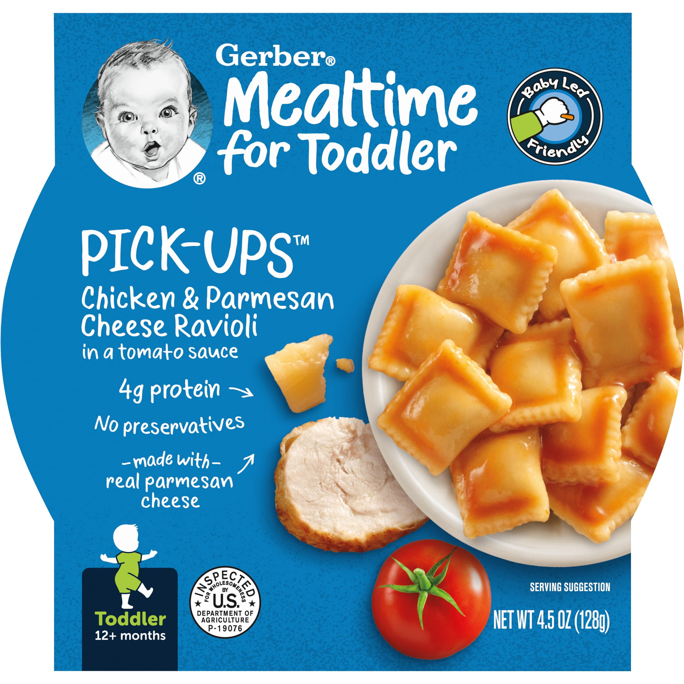 Gerber Pick-Ups Chicken and Parmesan Cheese Ravioli in Tomato Sauce Toddler Meals, 4.5 Oz Tray