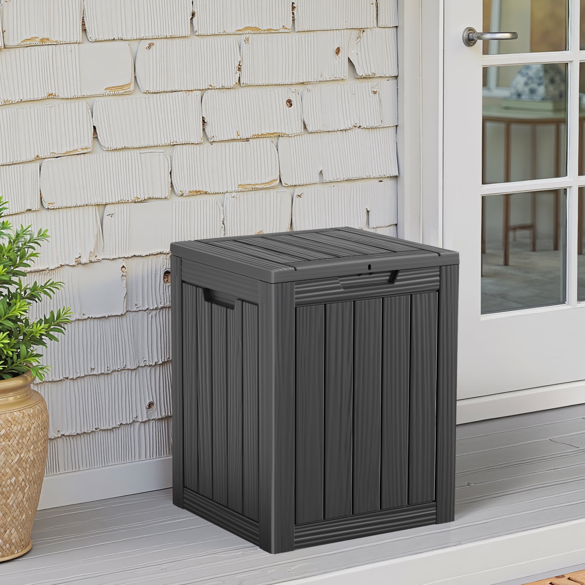 MAYEERTY 3*80L Outdoor Waste Bin with Triple-Bucket Wood Waste Bin for Outdoor, Black