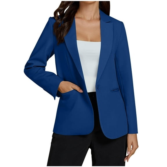 VSSSJ Blazer Jacket for Women Long Sleeve Notch Lapel Button Slim Fit Blazers Open Front Casual Classic Office Suit Coat with Pockets Blue XXL