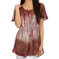 thumbnail image 3 of Sakkas Dina Relaxed Fit Sequin Tie Dye Embroidery Cap Sleeves Blouse / Top - Purple / Beige - One Size, 3 of 11