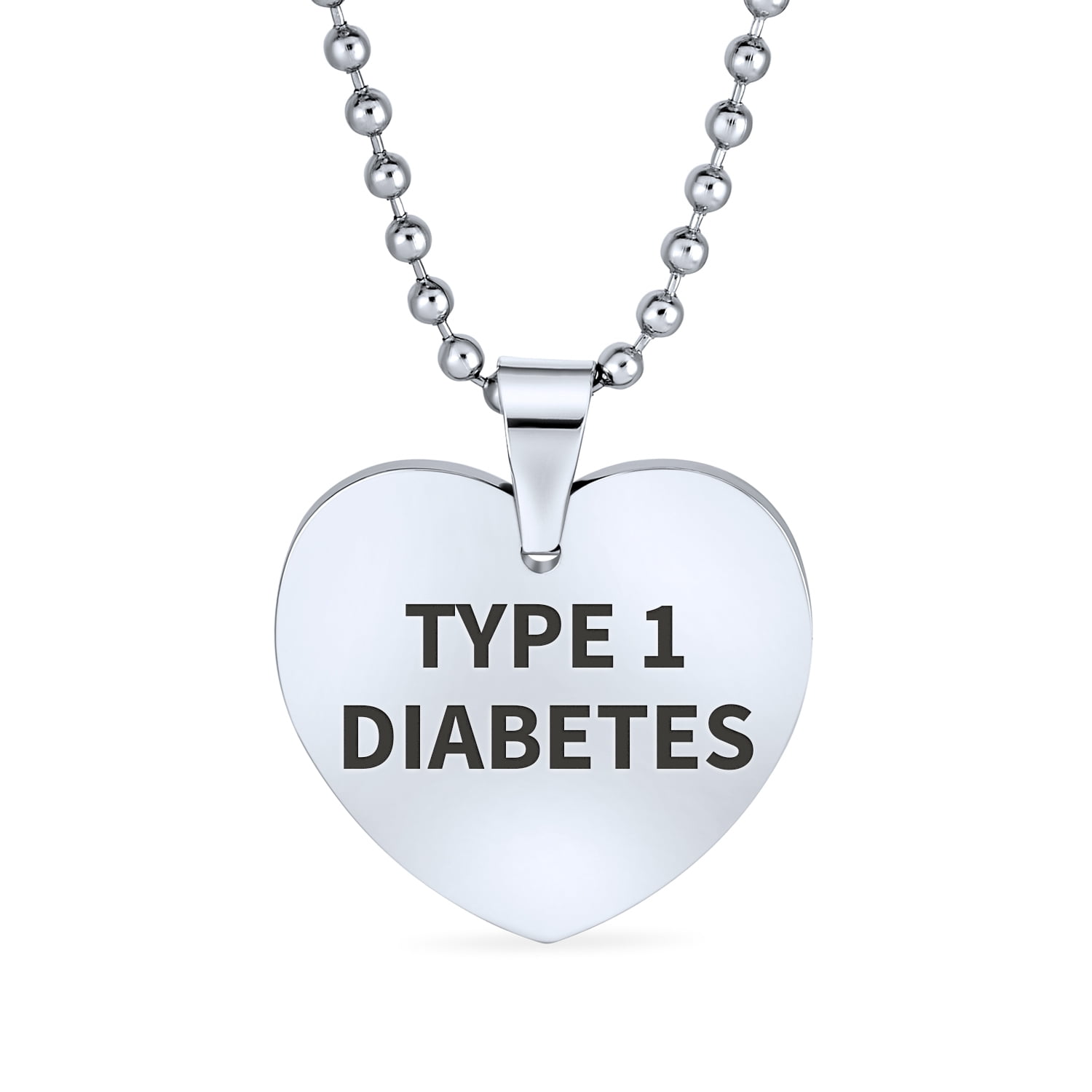 Bling Jewelry Type 1 Diabetes Medical Alert Id Dog Heart Shape Tag Pendant Necklace for Women