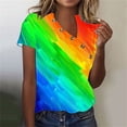thumbnail image 2 of Hyknon Pride Shirt for Women Summer Fashion Short Sleeved V-neck Buttons LGBT Blouses Casual Tie-dye Printed Loose Fit Inspirational Equality Tops, S-5XL, 2 of 5