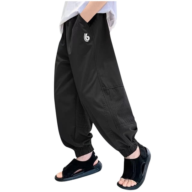Odeerbi 5-15 Años Para Niños Pantalones de Chándal de Seda de Hielo Entrenamiento de Verano Deportes Pantalones Joggadores Joggadores Sueltos