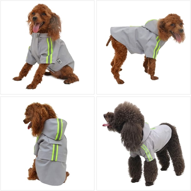 (1 unidad, M) Impermeable con capucha para perros, chaqueta impermeable ligera para perros, poncho impermeable con cremallera y tira reflectante para perros pequeños, medianos y grandes.