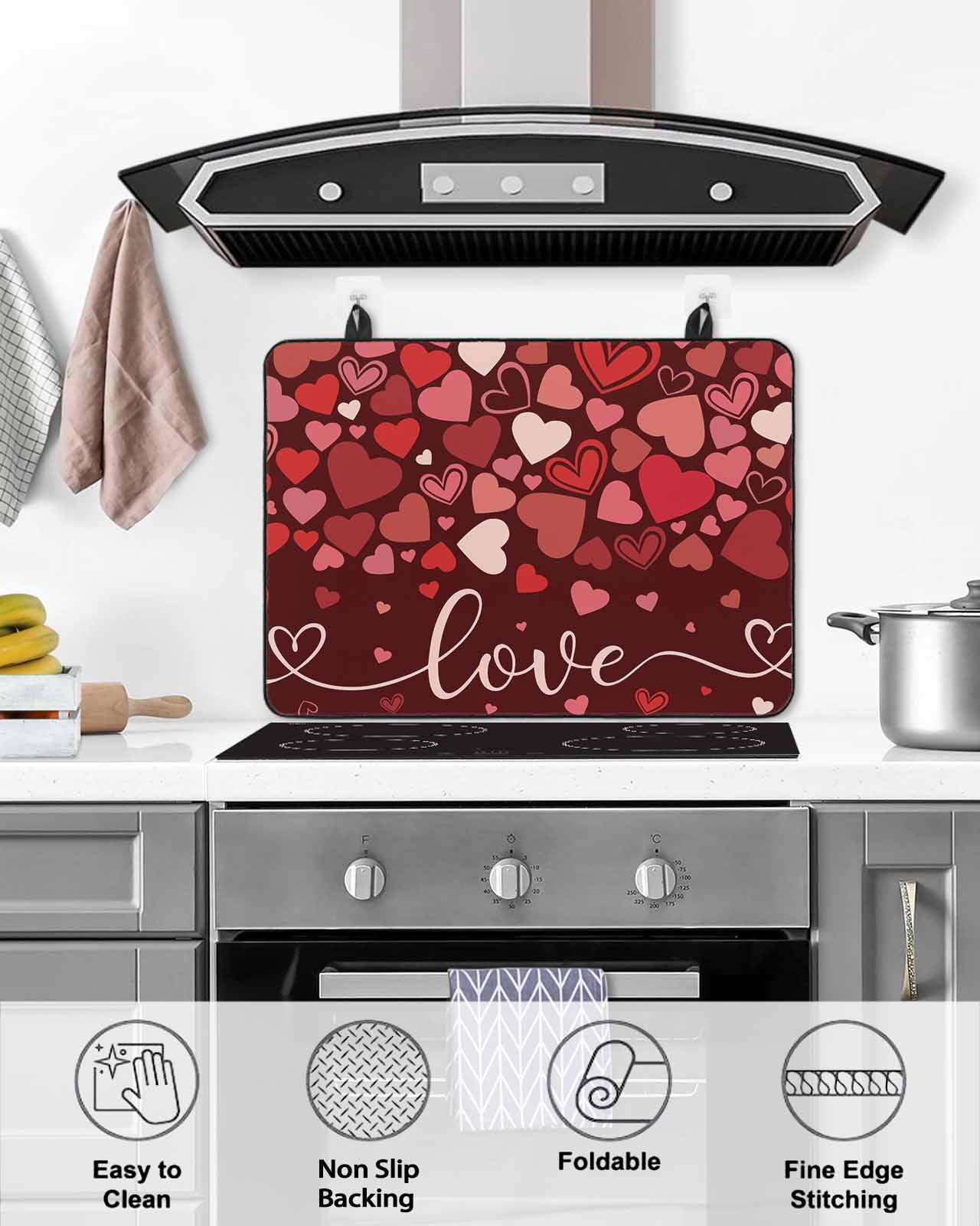 Large Induction Cooktop Protector Mat Valentine's Day Stove Top Covers for Electric Stove, Love Heart Modern Art Romantic Decorative Stove Burner Cover Mats, Glass Top Stove Cover