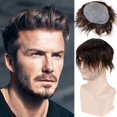 thumbnail image 1 of Voloria Toupee para hombre 0,04 cm Piel ultrafina PU Postizo para hombre Sistema de reemplazo de cabello humano virgen europeo Piezas 10x8 pulgadas # 2 Color marrón oscuro, 1 of 5