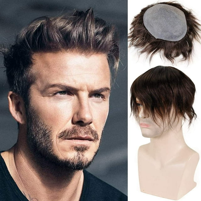 Voloria Toupee para hombre 0,04 cm Piel ultrafina PU Postizo para hombre Sistema de reemplazo de cabello humano virgen europeo Piezas 10x8 pulgadas # 2 Color marrón oscuro