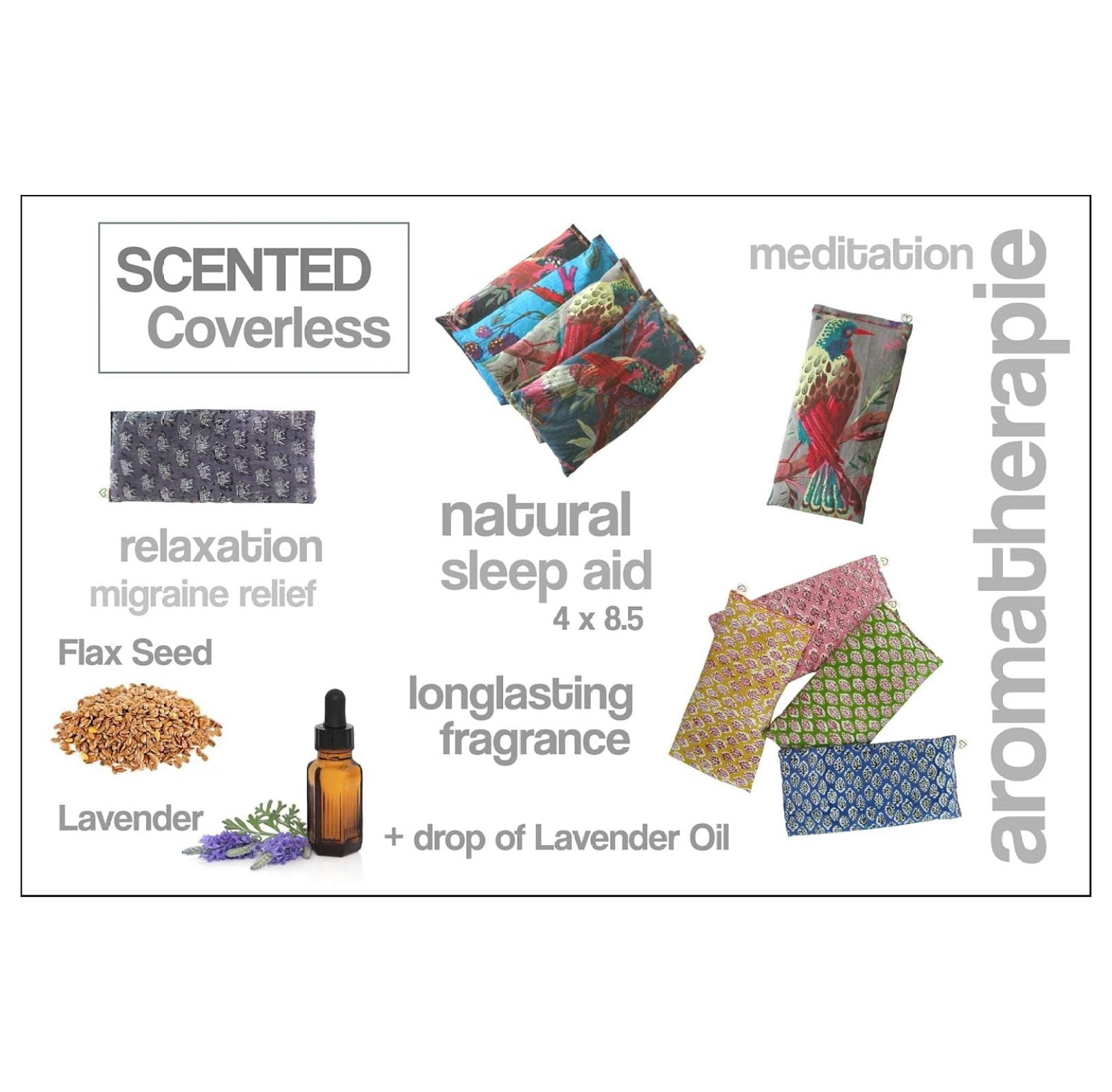 Scented Lavender Weighted Cotton Eye Pillows, Yoga Massage Sleep, 6-Pack