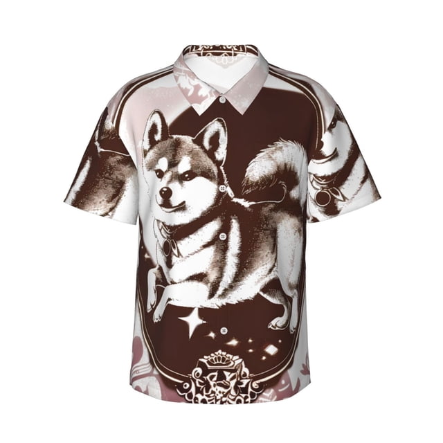 Fotbe Vintage Husky Dog Camisa Hawaiana para Hombre Unisex – Camisa Casual de Verano con Botones de Manga Corta de Algodón y Lino,XX-Large