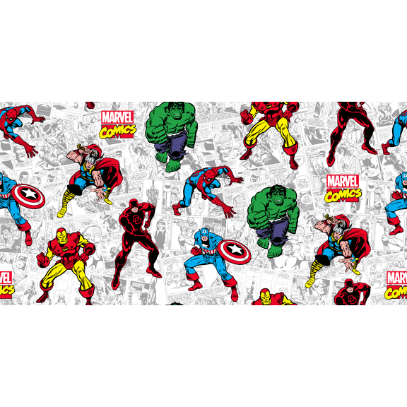 Springs Creative Marvel Action Comic White Cotton Fabric By the Yard