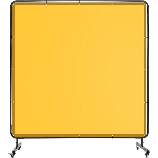 BeesClover Flame Retardant Yellow Welding Curtain with Sturdy Frame, Vinyl Welding Protection Screen on Wheels, Adjustable Height for Safe Industrial Welding Environments