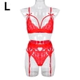 thumbnail image 1 of Conjunto de ropa interior de encaje floral de 3 piezas para mujer, sujetador sexy, bragas, liguero, rojo, L Methold XX000052-19, 1 of 7