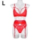 thumbnail image 1 of Conjunto de ropa interior de encaje floral de 3 piezas para mujer, sujetador sexy, bragas, liguero, rojo, L Methold XX000052-19, 1 of 7