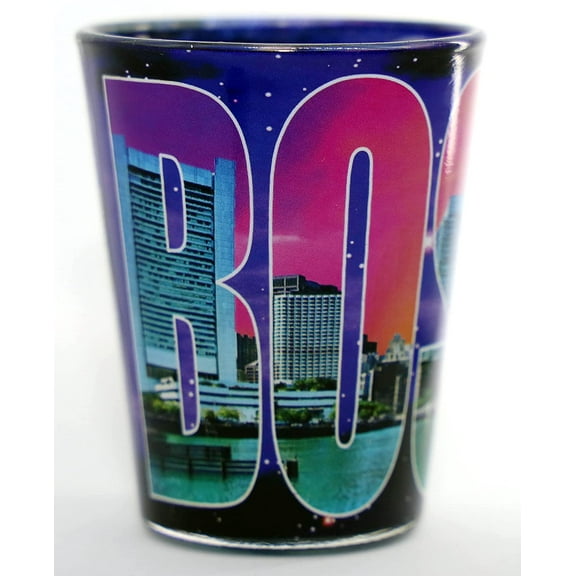 Boston Massachusetts Color Photo Letters Outside Blue Skyline Inside Shot Glass…