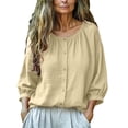 thumbnail image 3 of Tops for Women Plus Size Crew Neck 3/4 Sleeve Solid Color Womens Clothes Summer Dressy Casual Tee Clothes Trendy Fashion Outfits, 3 of 8